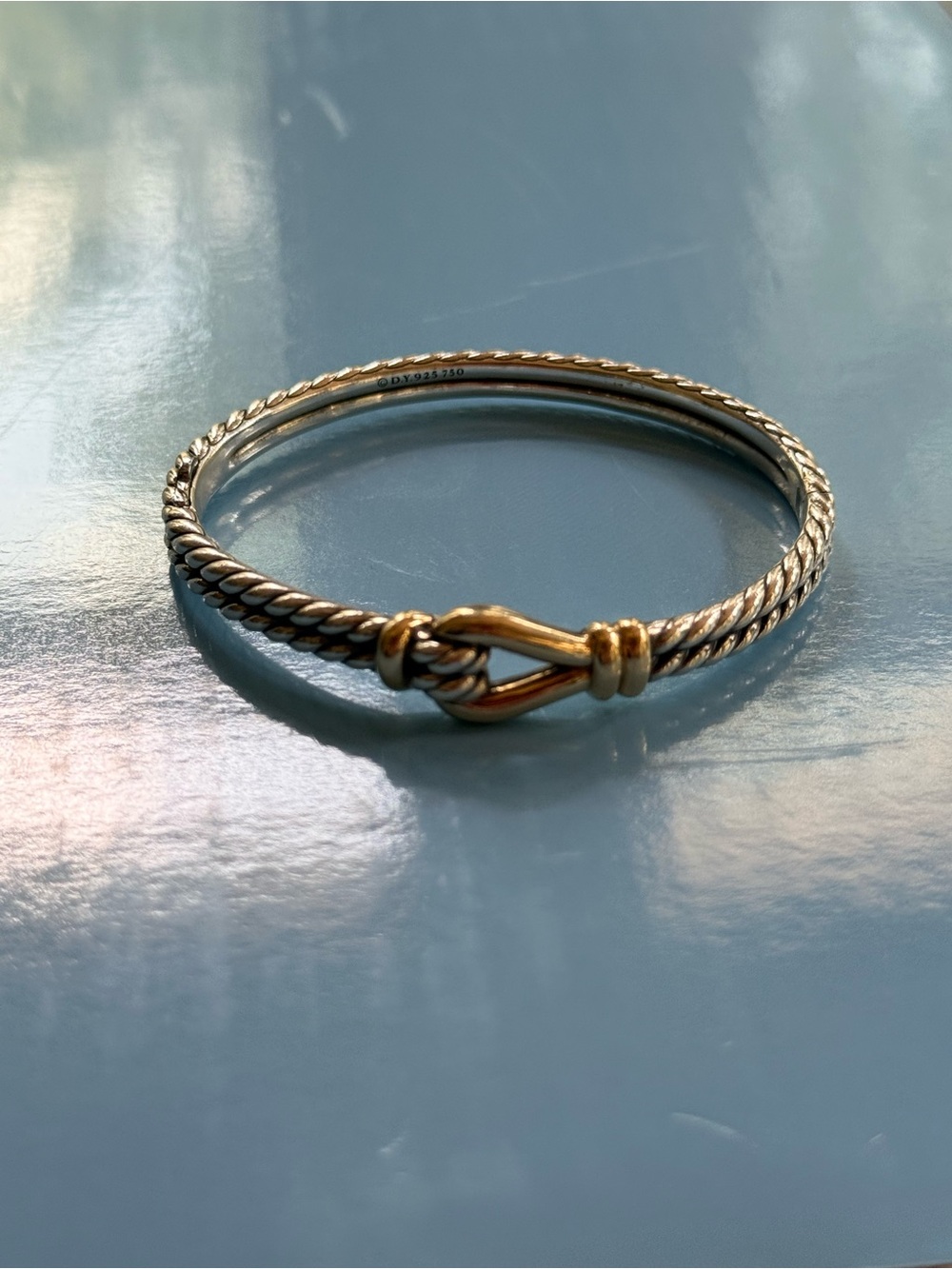 David Yurman 18k Gold , Sterling Silver Thoroughbred Cable hinged bracelet. EUC - Picture 3 of 16